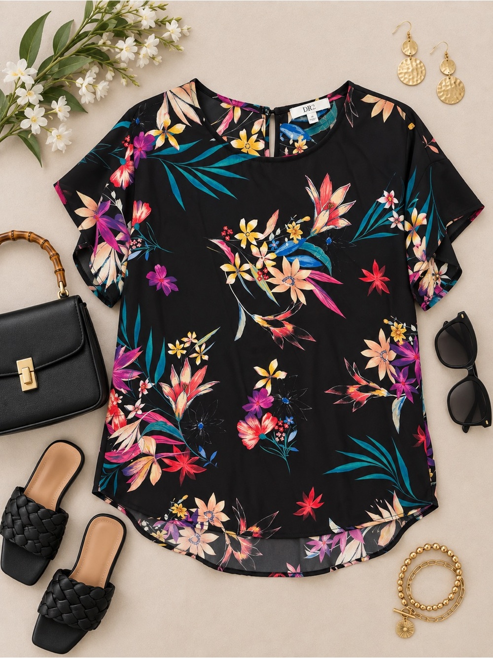 DR2 Multicolor Floral Print Blouse Size Medium